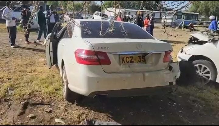 The wreckage of the vehicle that Cyrus Jirongo was driving.