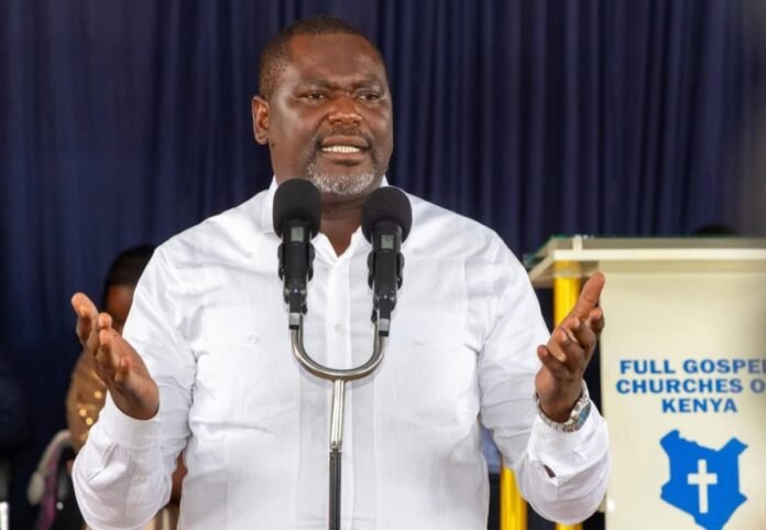Public Service and Human Capital Development and special programmes CS Geoffrey Kiringa Ruku speaking at a church service at Full Gospel Church in Kangaru, Embu County.