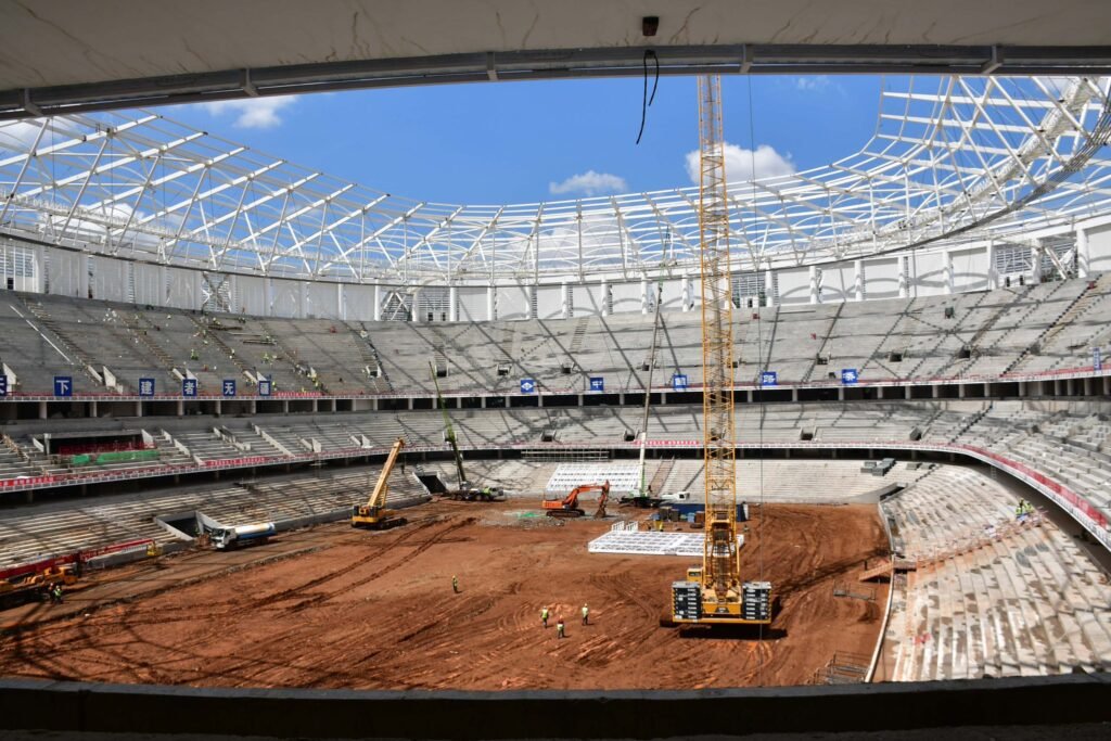 Ongoing works at the Talanta Stadium, now renamed Raila Odinga International Stadium, as Kenya invests in world-class sports infrastructure to support youth talent development ahead of AFCON 2027. Photo/ Courtesy