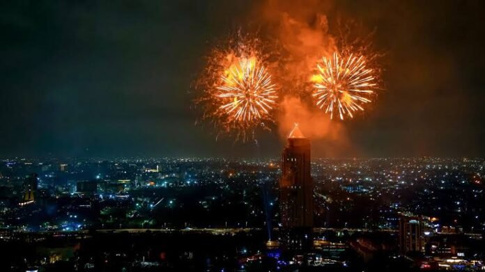 Fireworks explode over the UAP Old Mutual Tower in Nairobi during a previous New Year’s Eve celebration, lighting up the city skyline as revelers count down to midnight.
