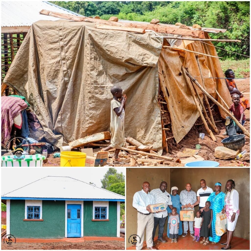 A collage showing different houses built or renovated for widows under Kenya’s Widow Empowerment Programme.