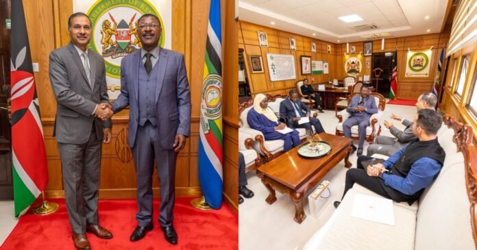Wetangula National Assembly Moses Wetangula and Dr. Adarsh Swaika, the High Commissioner of India to Kenya when he paid me a courtesy call to his office at Parliament Buildings.