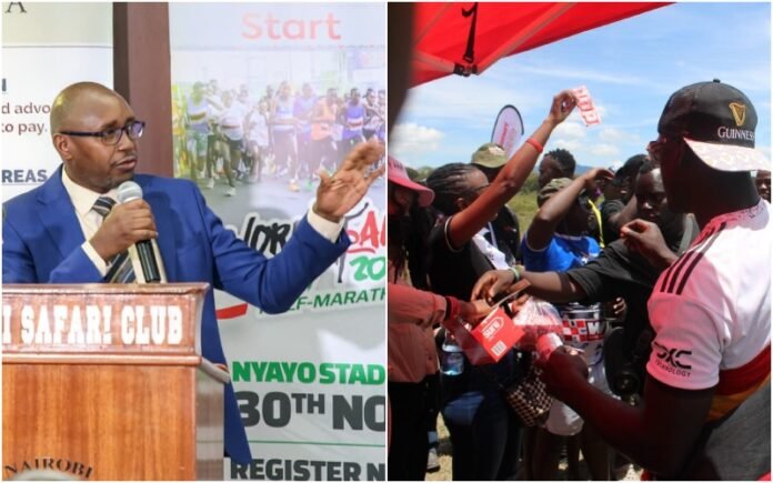 Collage image of NASCOP CEO Dr. Andrew Mulwa (l) and a group of youth. Photo_Dennis Lubanga