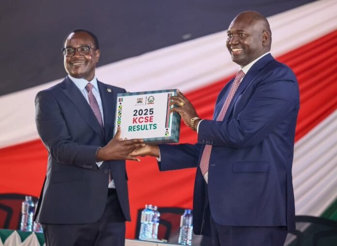 Cabinet Secretary, Hon. Julius Migos Ogamba and Principal Secretary for Basic Education, Amb. Prof. Julius Bitok during the release of the 2025 KCSE examinations result.