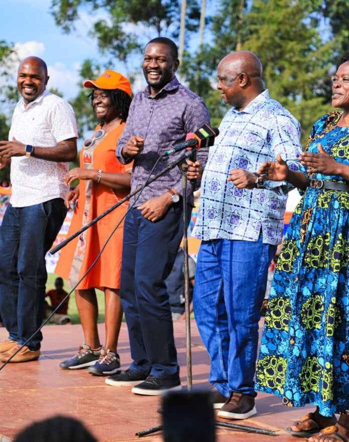 ODM Secretary-General Edwin Sifuna (centre) with senior party leaders during a past party event in Western Kenya. The party is reportedly planning to remove Sifuna amid disagreements over the broad-based government.