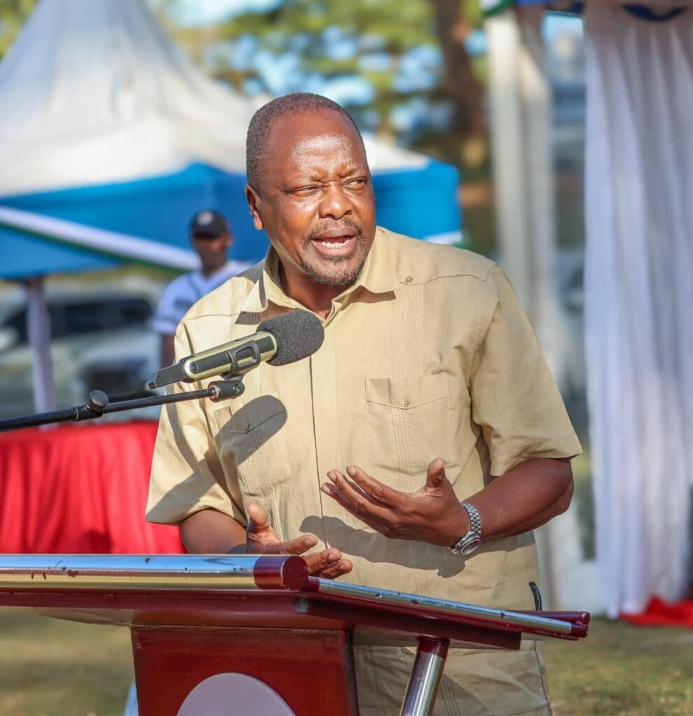 Agriculture CS Mutahi Kagwe speaks during the launch of EMKITHA Dairy Cooperative Union in Embu County.