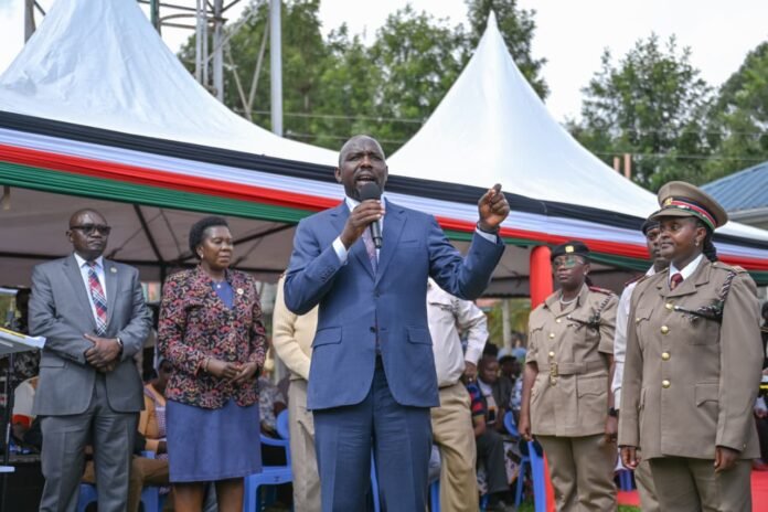 Cabinet Secretary for Interior and National Administration, Kipchumba Murkomen speaking during the commissioning of the new Inoi Division Sub-County headquarters in Kiawakara, Kirinyaga Central.