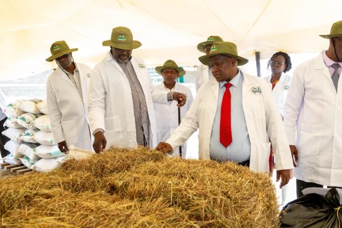 CS Geoffrey Ruku Government officials inspect the newly established Strategic Animal Feed Centre, a key initiative aimed at protecting livestock farmers from recurrent drought through national feed reserves.