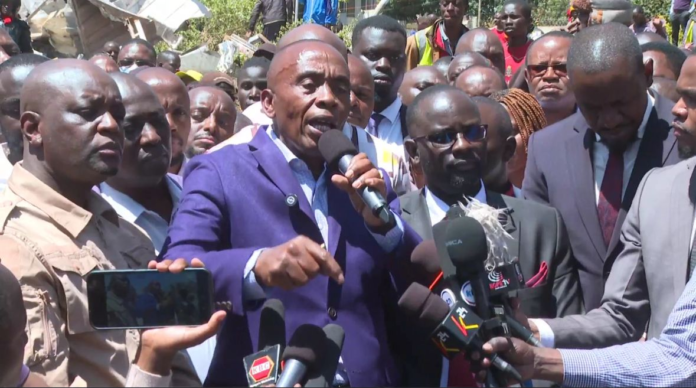 image Kiambu Governor Kimani Wamatangi speaks after demolition of his Nairobi business premises.