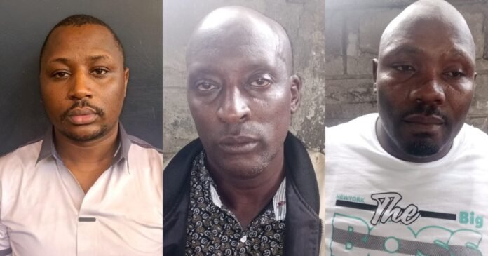 Collage of DCI-arrested suspects Peter Muhia Njenga, John Mugo Nderito, and Elisha Njeri Katito linked to violent robberies in Kajiado, Kiambu, and Nairobi.