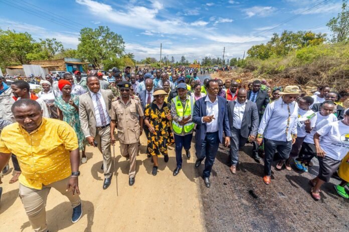 Deputy President Kithure Kindiki accompanied by Embu County leaders among them Governor Cecily Mbarire as well as other government officials in Mbeere South Consistituency.