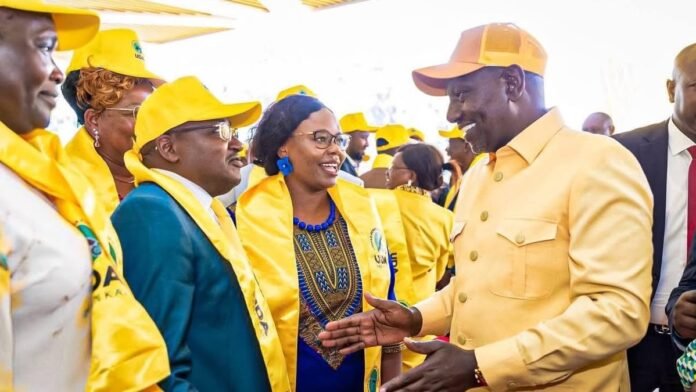 Gathoni Wamuchomba Githunguri MP Gathoni Wamuchomba shares a light moment with President William Ruto during the UDA Aspirants Forum at State House, Nairobi.