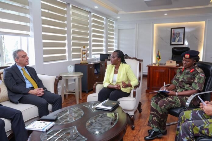 Israel Ambassador Gideon Behar and Defence Cabinet Secretary Soipan Tuya during a courtesy meeting at Kenya Defence Headquarters to establish a Strategic Defence Dialogue, February 18, 2026.