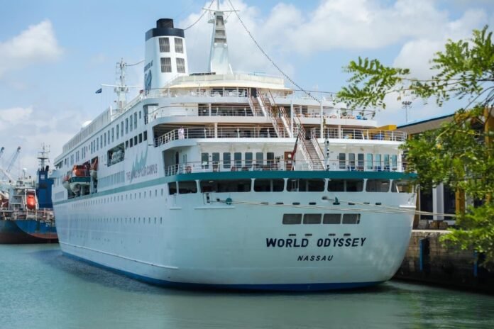 Students disembark from the luxury MV World Odyssey at the Port of Mombasa, ready to explore Kenya’s wildlife and cultural heritage. Image/ Courtesy