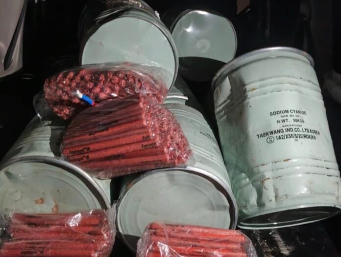 Explosives- Kenya Police Recovered Sodium Cyanide drums and V6 Explogel explosives intercepted by Kenya Police at Isebania border.