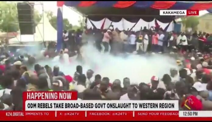 Chaos erupted at Amalemba Grounds as tear gas was lobbed before Edwin Sifuna could speak at the Linda Mwananchi rally.