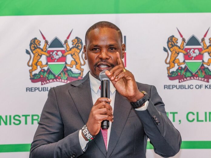 Festus Ng'eno Principal Secretary for Environment and Climate Change Festus K. Ng’eno addressing officials at a strategic meeting in Nairobi on the Lake Victoria Basin restoration programme.
