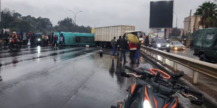 image An accident involving a lorry and a bus along the Thika Super Highway, on Monday, February 23