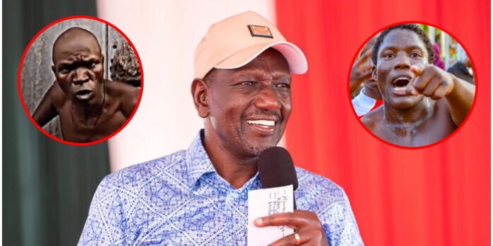 ruto-mbavu-collage President William Ruto alongside images of amateur boxers Mbavu destroyer and Majembe.