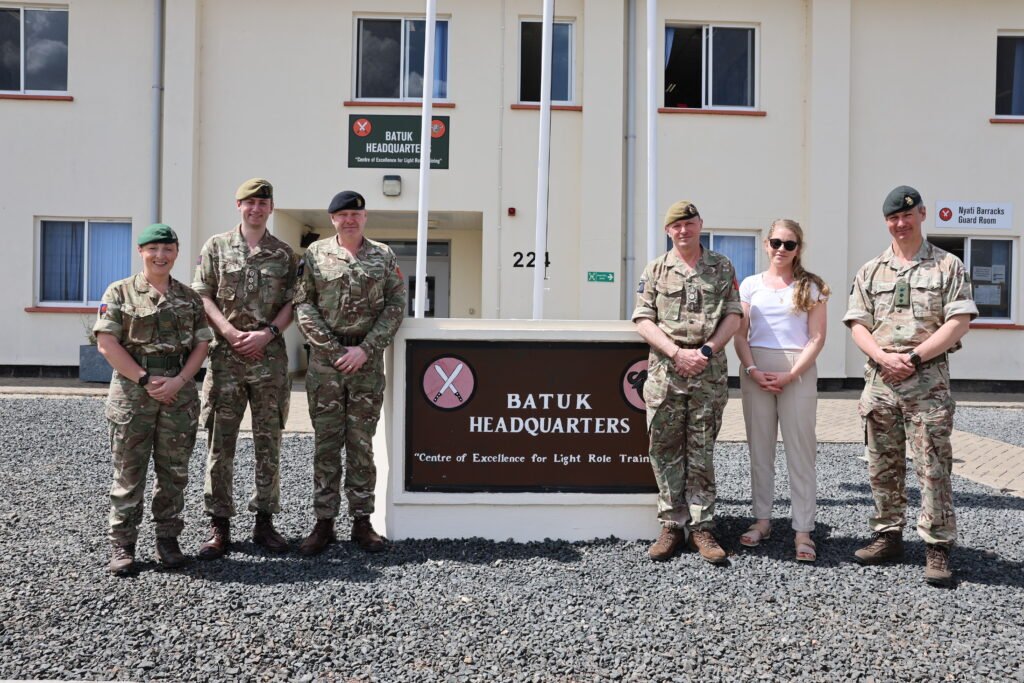 UK Chief of the General Staff Sir Roland Walker poses for a photo with British military personnel and embassy officials at the BATUK Headquarters during his official visit.