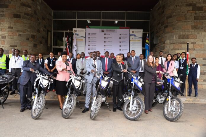 Immigration Dept Principal Secretary Dr. Belio Kipsang receives six motorcycles donated by International Organization for Migration (IOM) and the U.S. Embassy’s Bureau of International Narcotics and Law Enforcement Affairs (INL) to support Kenya’s Directorate of Immigration in strengthening border security and migration management operations.