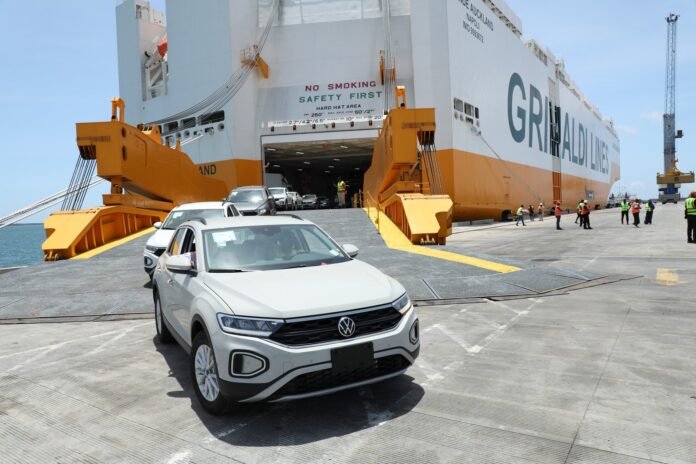 Port of Lamu Brand new vehicles roll off the MV Grande Auckland at the Port of Lamu after the 9,000-capacity Pure Car Carrier made its maiden call at the Kenyan port.