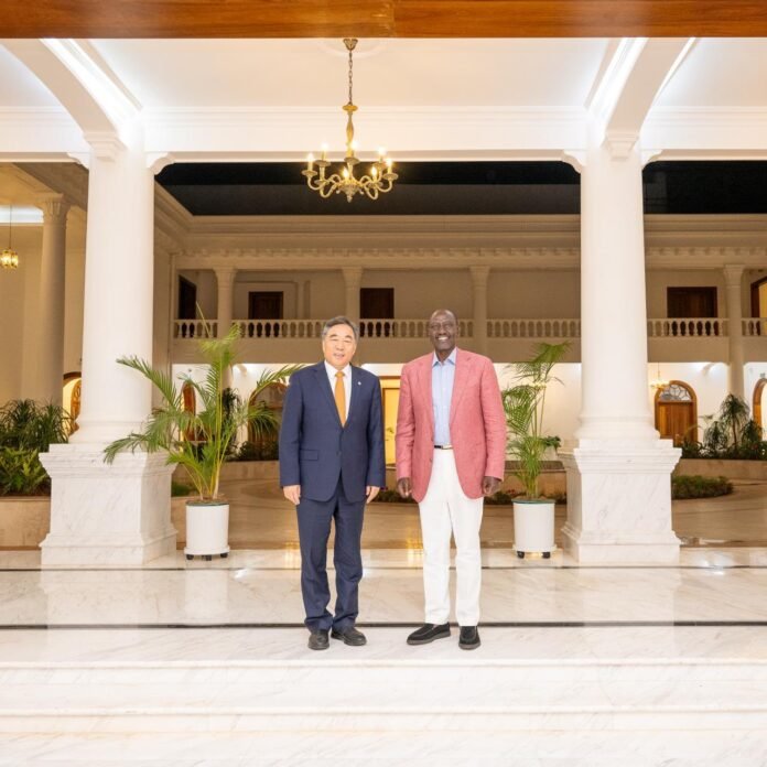 President William Ruto meets Song Hailiang, Chairman of China Communications Construction Company, at State House Nairobi ahead of the SGR extension launch to Malaba. Photo: State House Kenya.