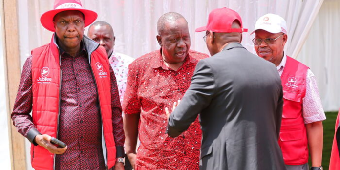 image Jubilee Secretary General Jeremiah Kioni (left), presidential aspirant Fred Matiang'i, and other delegates arriving at Jubilee's NDC on September 26, 2025.