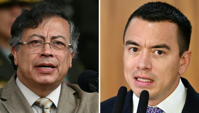 Colombia's President Gustavo Petro (L) and Ecuador's President Daniel Noboa. Colombia's President Gustavo Petro (L) and Ecuador's President Daniel Noboa.