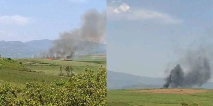 Thick smoke coming from a sugarcane plantation after it was set ablaze following community disputes in Muhoroni on March 15, 2026