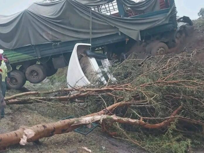 Narok Mai Mahiu Accident Twisted wreckage of a truck and private car after a fatal head-on collision at Nairegia along the Narok–Mai Mahiu Road.