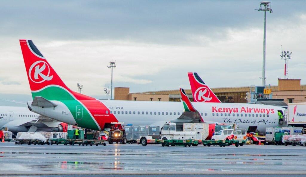Kenya Airways aircraft at an airport as the national carrier faces higher fuel and operating costs.