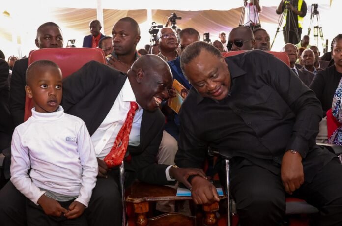 Rigathi Gachagua-Uhuru kenyatta Former President Uhuru Kenyatta and Rigathi Gachagua shared a rare public moment at Daniel Karaba’s burial in Kirinyaga, sparking political speculation ahead of 2027.