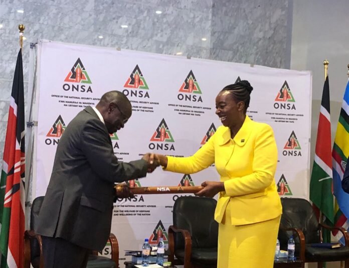Monica Juma hands over as Kenya’s National Security Adviser to Joseph Boinnet ahead of her appointment to lead UNODC and UN Office at Vienna.
