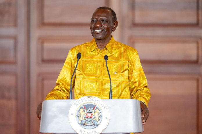 President Ruto jokes about leaders’ dress code at State House, drawing laughter during Nairobi arena project signing event.