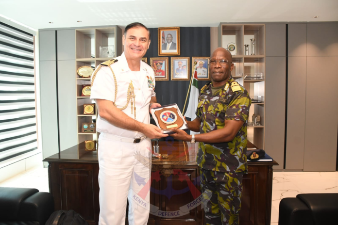 Kenya Navy Italy Security Kenya Navy Commander Major General Paul Otieno hosts Italian Defence Attaché Captain Antonino Mazzocca to strengthen naval cooperation and regional security.