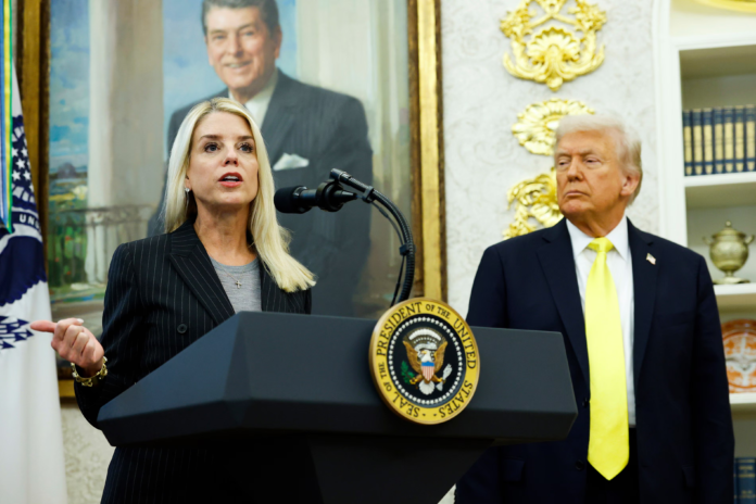 Pam Bondi and Donald Trump at the White House in October 2025 US President Donald Trump fires Attorney General Pam Bondi amid tensions over Epstein files and prosecutions of political rivals.