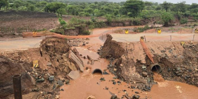 A section of Kitale–Morpus Road destroyed by floods Kenya Met warns Nairobi, Kisii and several counties face moderate flood risk April 7–13, with heavy rains, disease threats and cold conditions forecast.