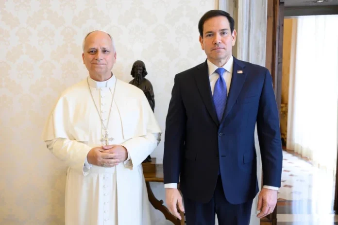 260507-rubio-pope-rs-b733e0 US Secretary of State Marco Rubio during talks with Pope Leo XIV at the Vatican