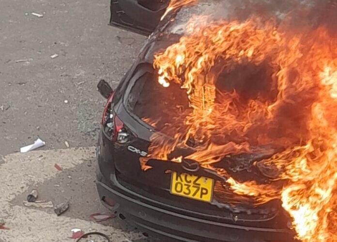 Thika Road vehicle torching The DCI has launched investigations and a manhunt for suspects captured in viral footage linked to the torching of a Mazda CX-5 on Thika Road during protests.