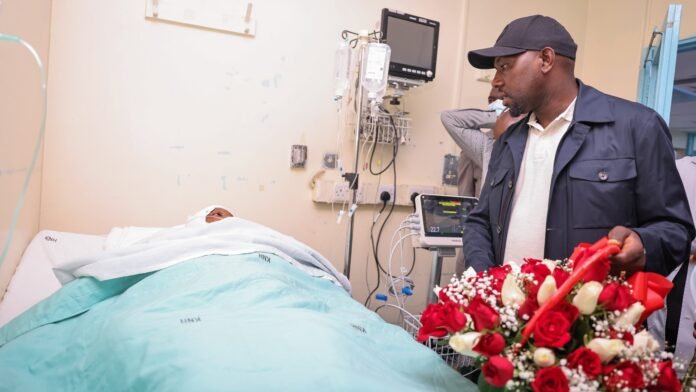 Murkomen CS Kipchumba Murkomen visits gospel artist Rachel Wandeto at Kenyatta National Hospital after she sustained serious burn injuries in an alleged attack in Kasarani.