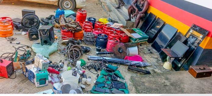 Recovered televisions, phones and gas cylinders during a police operation in Mtwapa, Kilifi County.