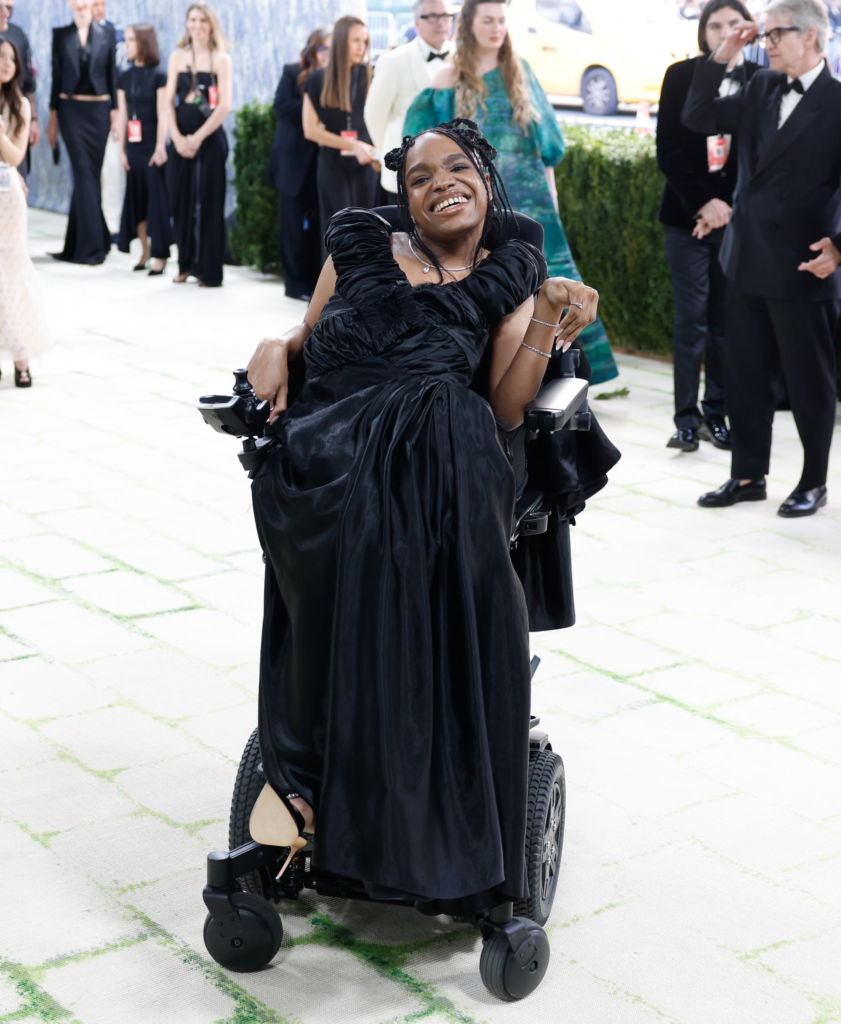 The model and musician Aariana Rose Philip, who has quadriplegic cerebral palsy, has modelled for the exhibition as one of its new mannequins.
