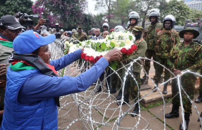 Opposition leaders led by Kalonzo Musyoka lay a wreath in honour of victims of the June 25 Gen Z protests during a memorial ceremony near Parliament in Nairobi.