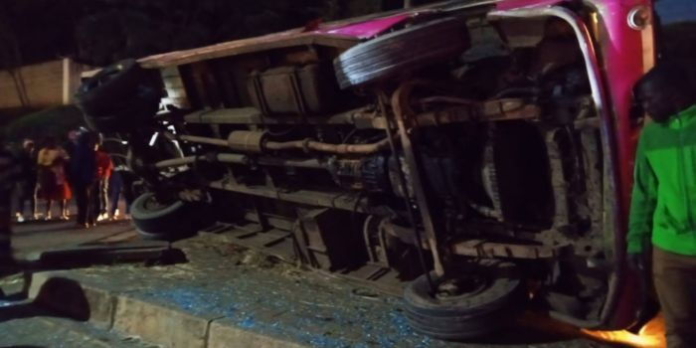 Manmo matatu accident Nairobi Several passengers were injured after a popular Manmo matatu overturned at Muthaiga on Thika Superhighway, renewing concerns over reckless PSV driving.