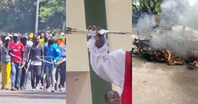 Kisumu church attack One person was injured after bow-and-arrow-wielding goons stormed a church in Kisumu where Edwin Sifuna and James Orengo were attending a service.