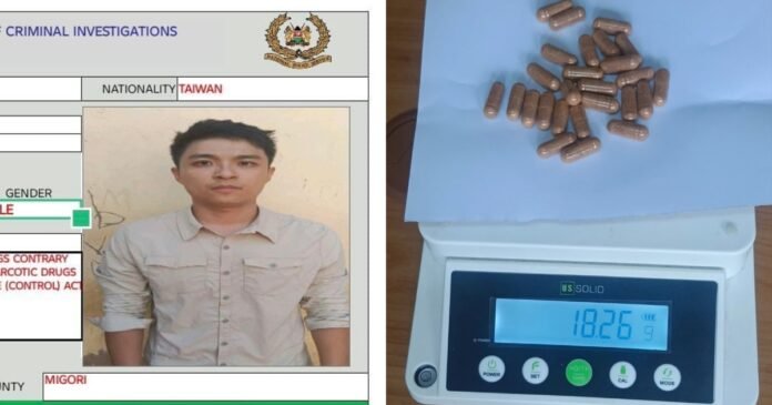 Taiwanese national arrested Kenya A Taiwanese national has been arrested at Isebania Border after a K9 dog detected 26 capsules containing suspected heroin hidden in his luggage.