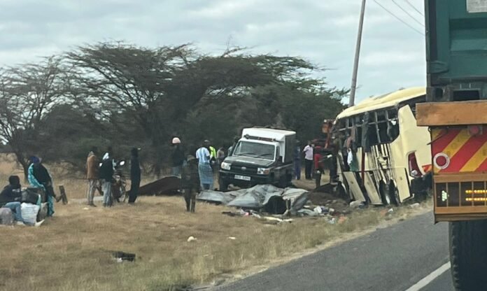 accident scene Six Killed as Two Lorries, Bus Collide on Nairobi–Mombasa Highway