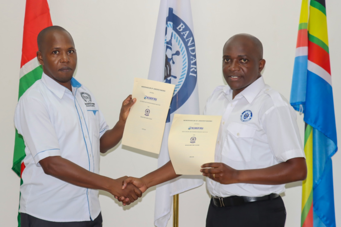 Bandari KMFRI partnership Bandari Maritime Academy and KMFRI have signed a partnership to provide maritime cadets with mandatory sea-time training aboard research vessels, supporting Kenya's Blue Economy.