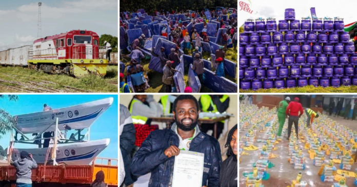 A photo collage showing goodies splashed by the government in Ol Kalou and the DCP candidate Sammy Kamau who won the by-election. Sammy Douglas Kamau Waweru of DCP won the Ol Kalou parliamentary by-election with 35,440 votes, defeating UDA's Samuel Muchina Nyagah in one of Kenya's most closely watched electoral contests.